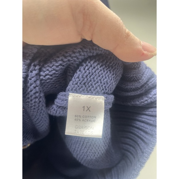 Women's Grayson Threads American Flag Cropped Navy Bear Graphic Sweater Sz XL - Picture 5 of 8